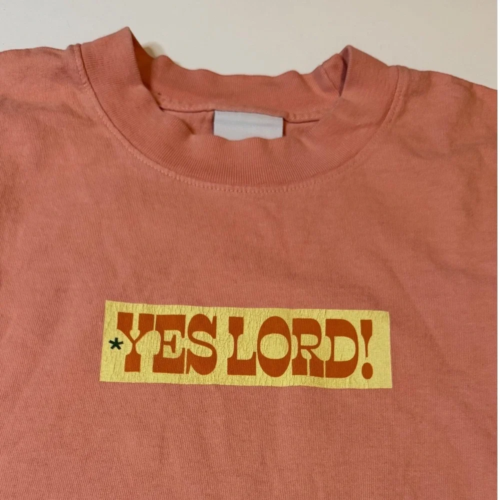 Midnight Organic Yes Lord Palm Tree T-Shirt Mens L Pink Cotton Larry June Tee
